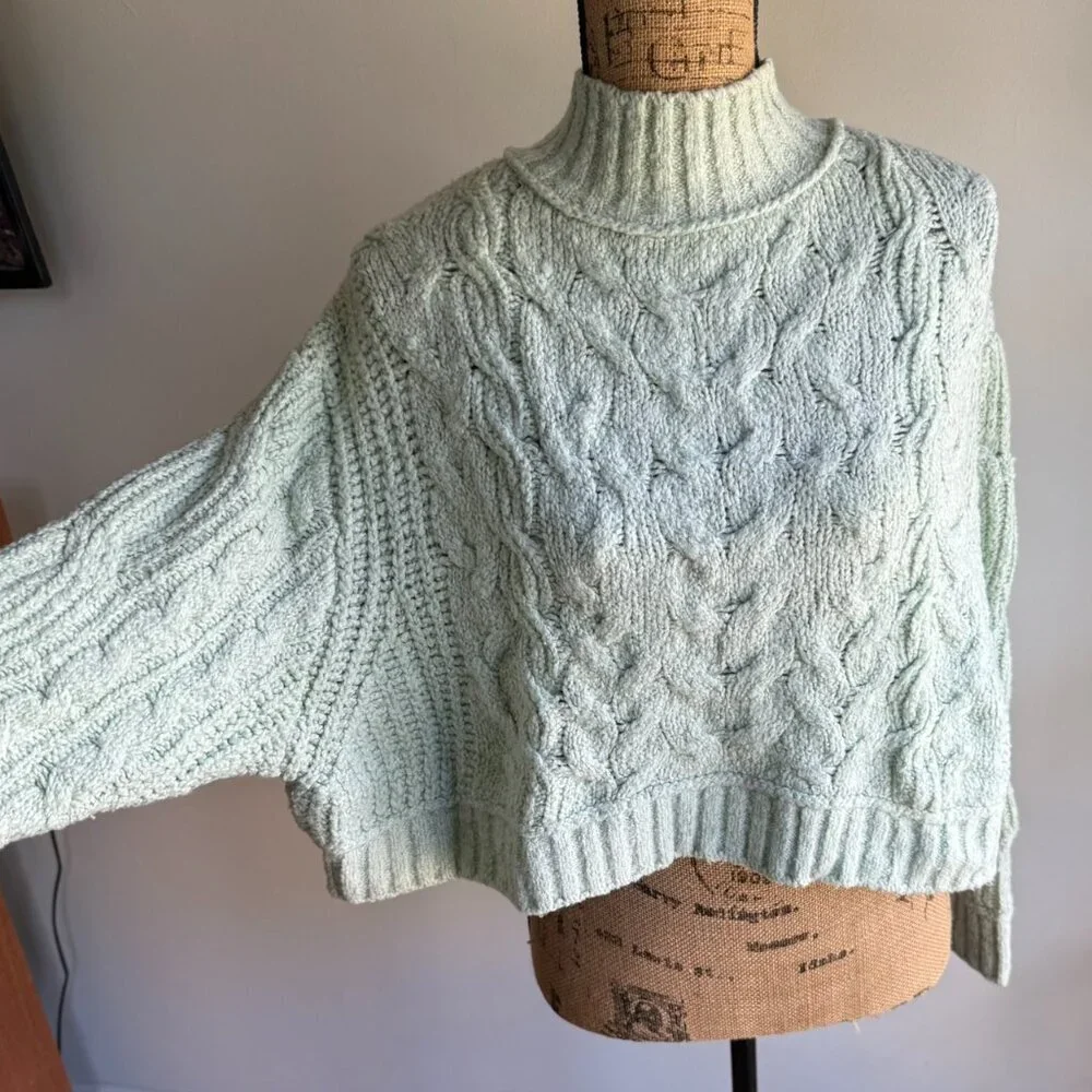 Free People - Merry Go Round Cable-Knit Sweater Mint - Women’s S​​